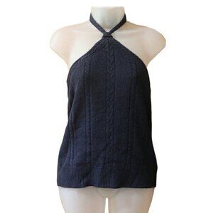 Tommy Hilfiger Vintage Y2K Blue Cable Knit Halter Top Large - Angora Wool Preppy
